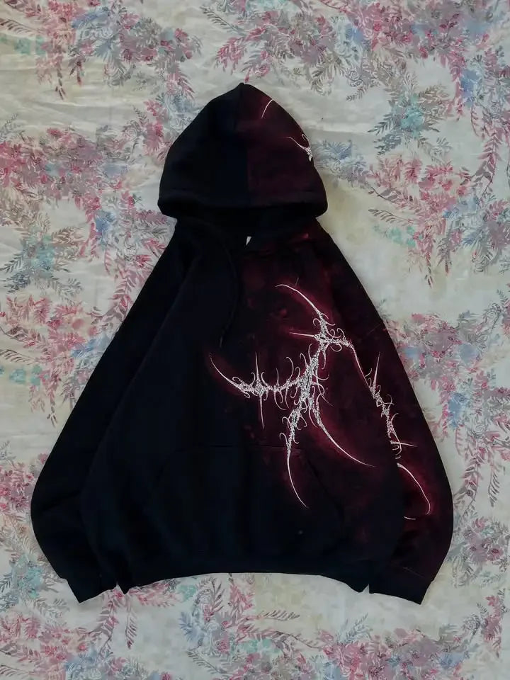 Y2K Fashion Harajuku Gothic Zip Up Hoodie Men Women Minimalist Graffiti Print Oversized Unisex Fit Sweatshirt Streetwear