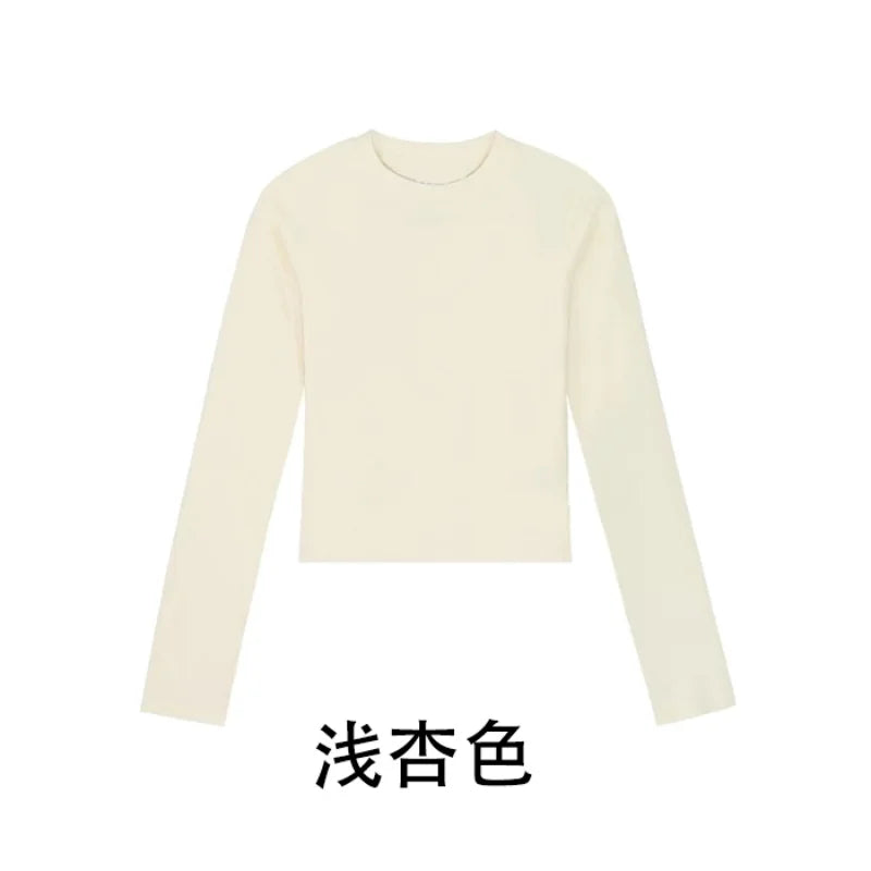 Cotton O Neck Long Sleeve Shirt Women Sexy Cropped Tops 2025 Autumn Black Casual Skinny Slim Basic Woman T Shirts White Clothing