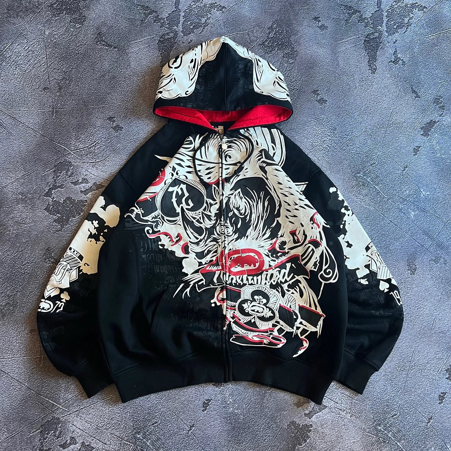 Y2K Gothic Ecko Skull Printing Hoodie Men Women Streetwear Punk Oversize Black Sweatshirt Dark Artistic Casual Pullover