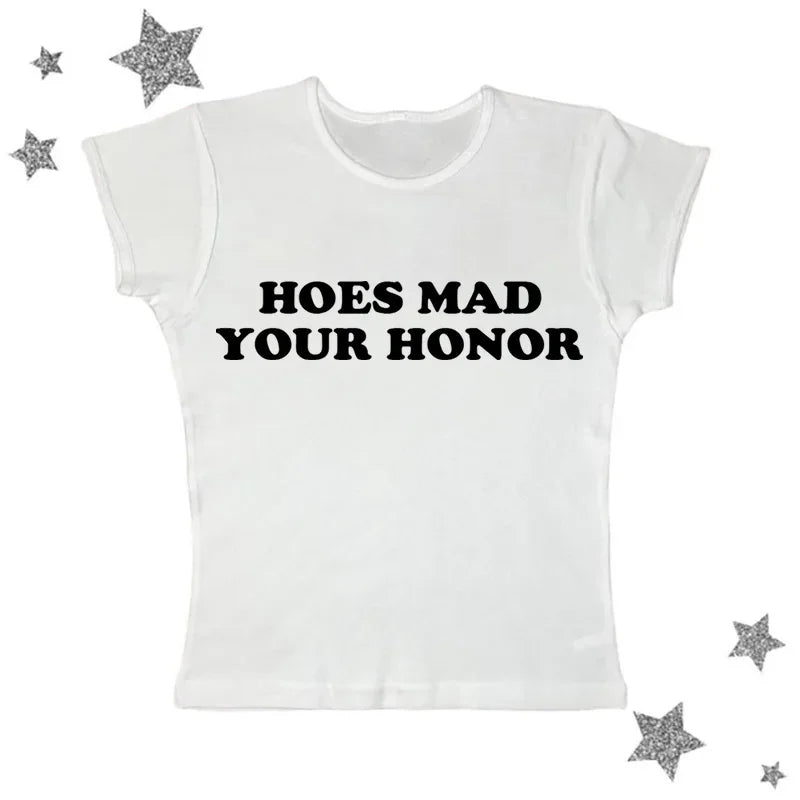 Aesthetic Vintage Y2k Style Clothes High Street Print Baby Tees Slim Crop Tops Streetwear Goth Short Sleeve Emo Girls Tops emo