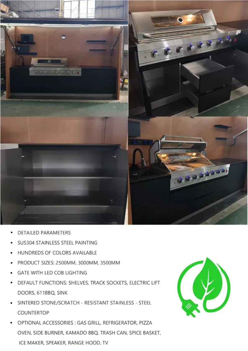 Customized Black/grey Garden/patio Outdoor Bbq Kitchen Pod with Door Weatherproof 304 Stainless Steel Outdoor Kitchen with Shed
