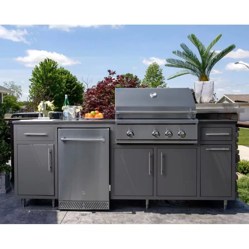 Custom Garden Outdoor Kitchen BBQ Island With Built in Gas Grill Weatherproof 304 Stainless Steel For Patio Villa Commercial Use