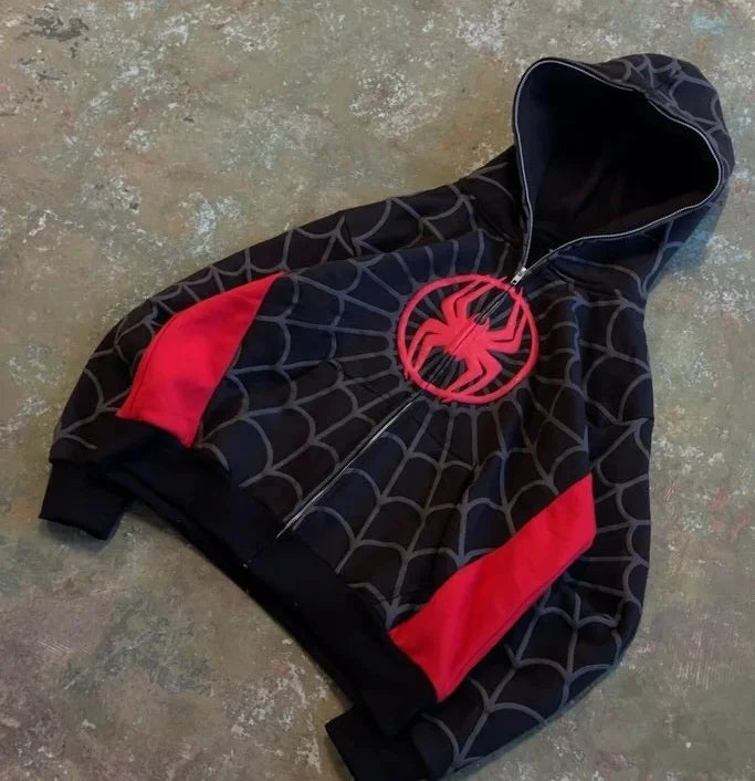 Y2k clothing Spider web Red hoodie sweatshirt zipper warm Harajuku punk grunge Women Hip hop sweatshirt Hoodie interesting 2023