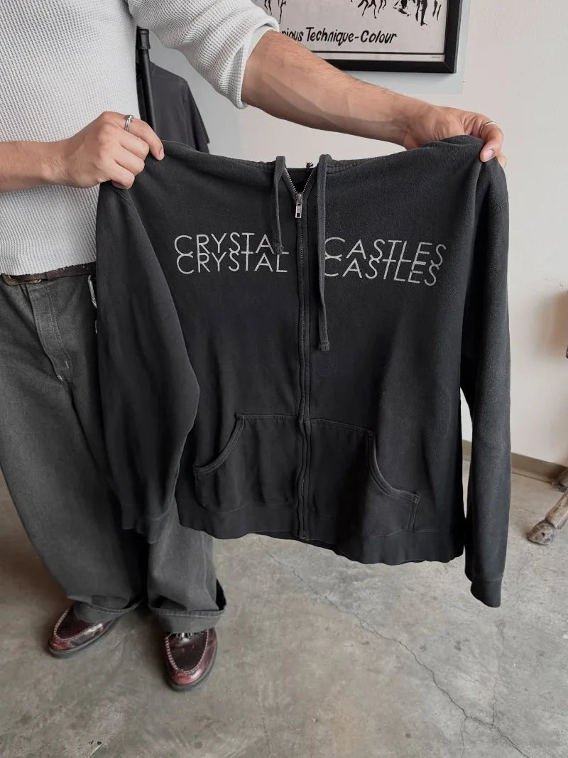 Y2k Gothic Street Retro Zipper Hoodie American Hip-hop Trendy Brand Casual Clothing Men High Street Punk Loose Sweatshirt Women