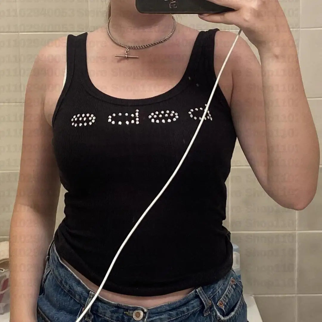 Vintage Sleeveless Tank Top Letters Summer Print Personality Crop top Sleeveless Slim Streetwear Punk Y2K Baby Tee Short Sleeve