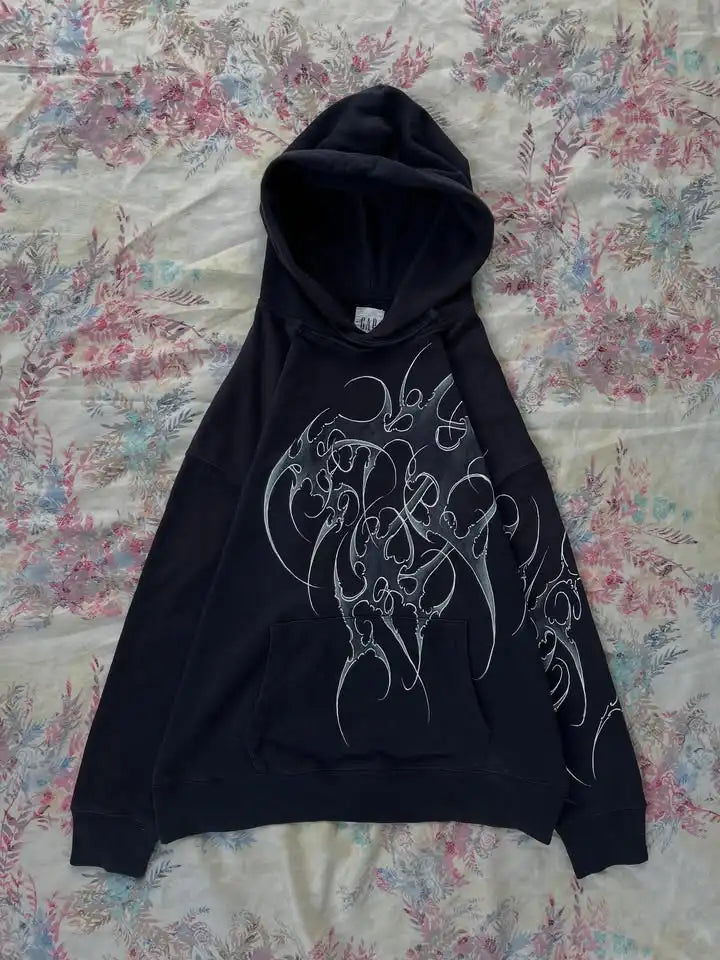 Y2K Fashion Harajuku Gothic Zip Up Hoodie Men Women Minimalist Graffiti Print Oversized Unisex Fit Sweatshirt Streetwear