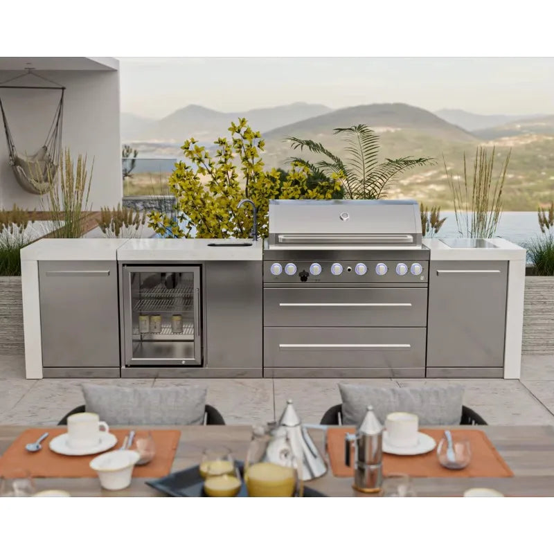 Custom Garden Outdoor Kitchen BBQ Island With Built in Gas Grill Weatherproof 304 Stainless Steel For Patio Villa Commercial Use