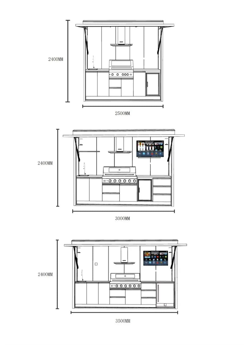 Customized Black/grey Garden/patio Outdoor Bbq Kitchen Pod with Door Weatherproof 304 Stainless Steel Outdoor Kitchen with Shed