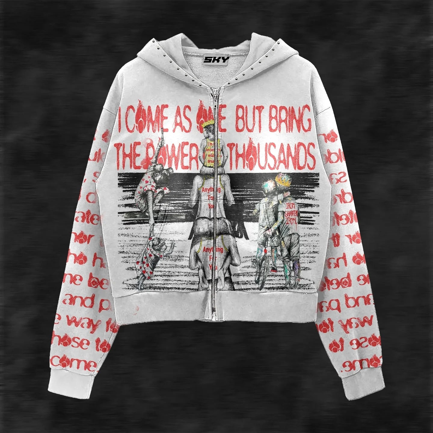 Y2K Style Hoodie with Pearl Details, Gothic Letter Print Zip-Up Hooded Sweatshirt