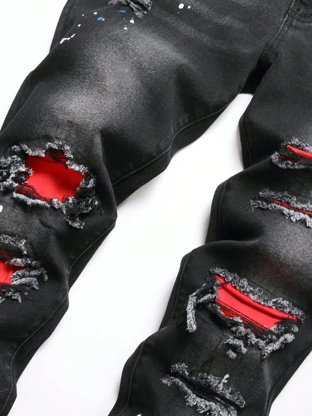 Men y2k Stretchy Skinny Denim Jeans For Men Casual pants Ripped Patchwork Hole Slim Fit Denim Hip Hop Black Straight Trousers