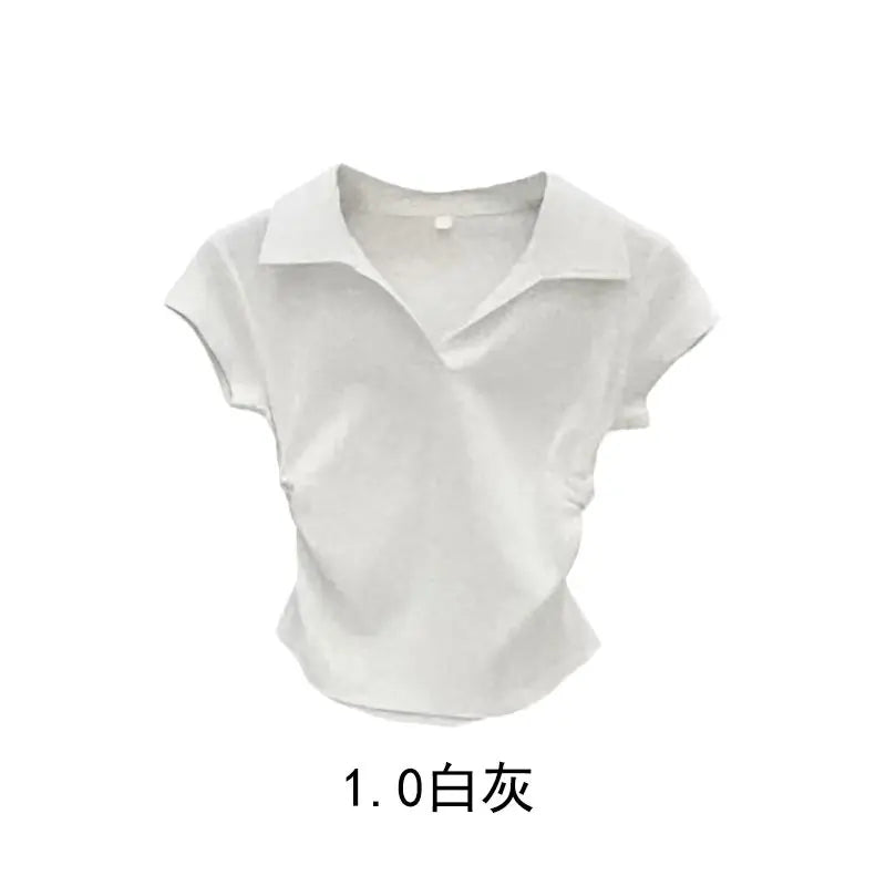 Cotton Summer Sexy Women's T Shirt Skinny Slim Basic Solid Crop Top Short Sleeve Polo TShirtCasual Top Tee for Women