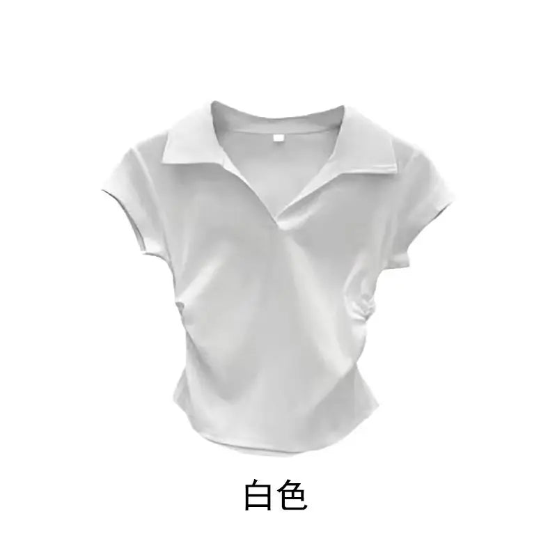Cotton Summer Sexy Women's T Shirt Skinny Slim Basic Solid Crop Top Short Sleeve Polo TShirtCasual Top Tee for Women