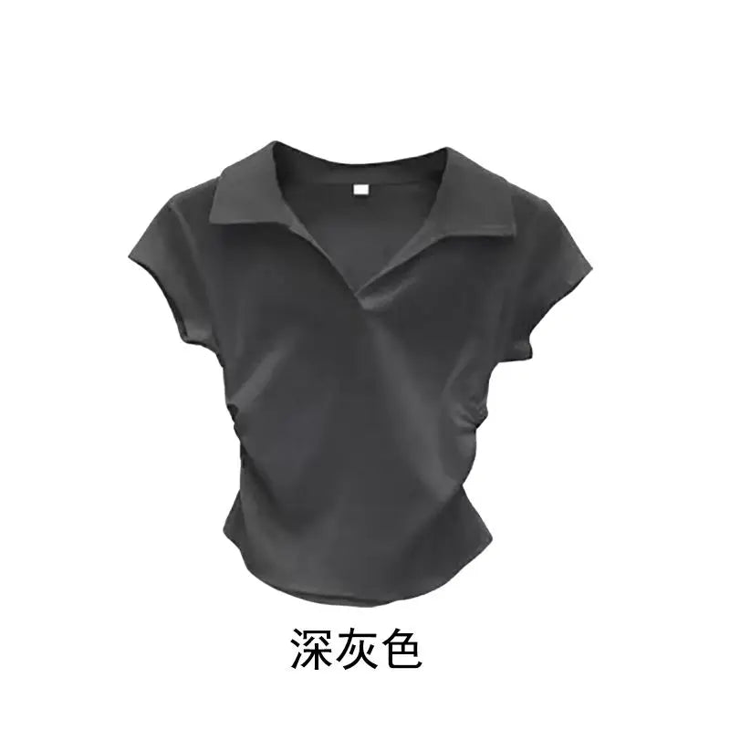 Cotton Summer Sexy Women's T Shirt Skinny Slim Basic Solid Crop Top Short Sleeve Polo TShirtCasual Top Tee for Women