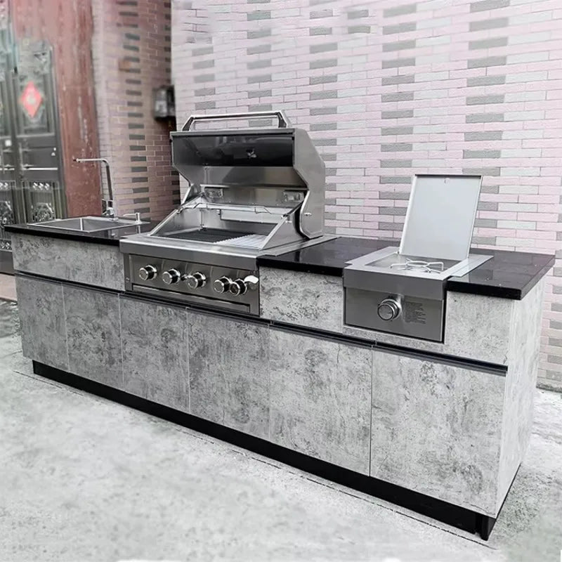 Custom Outdoor Backyard Kitchen 304 Stainless Steel Outdoor Island Kitchen with Sink and Gas Bbq Grill