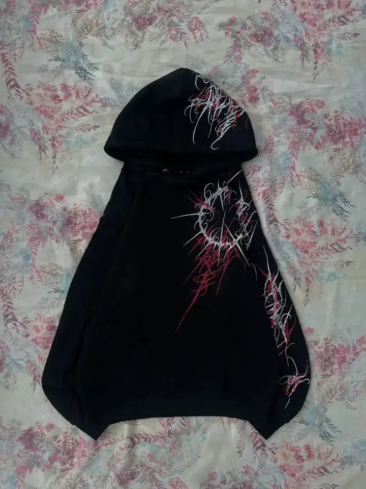 Y2K Fashion Harajuku Gothic Zip Up Hoodie Men Women Minimalist Graffiti Print Oversized Unisex Fit Sweatshirt Streetwear