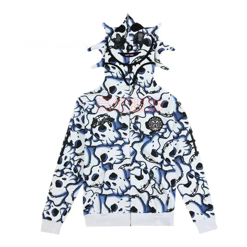 Y2k Zip Up Hoodie Printed Graphic Hip Hop Full Zip Hoodies High Street Fashion Brand Hooded Coat Harajuku Streetwear Sweatshirts