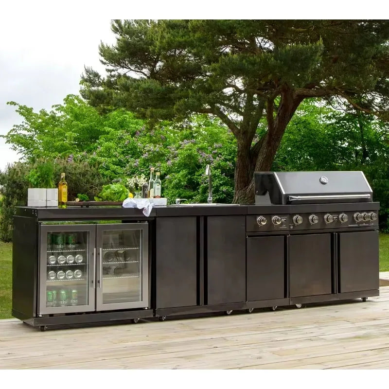 Custom Garden Outdoor Kitchen BBQ Island With Built in Gas Grill Weatherproof 304 Stainless Steel For Patio Villa Commercial Use