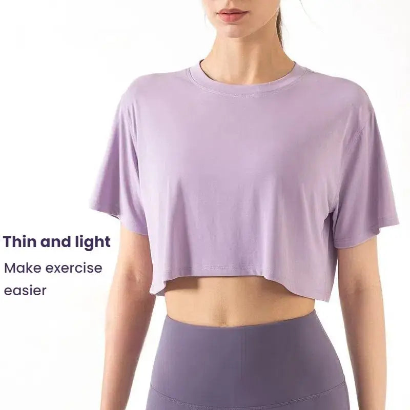 Women's Loose Cropped Quick-Dry Sports Top Yoga Shirt Gym Running Cover Breathable Workout Tee Casual Women's Clothing
