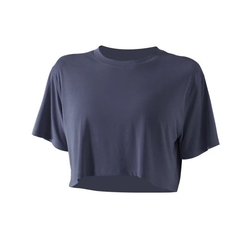Women's Loose Cropped Quick-Dry Sports Top Yoga Shirt Gym Running Cover Breathable Workout Tee Casual Women's Clothing