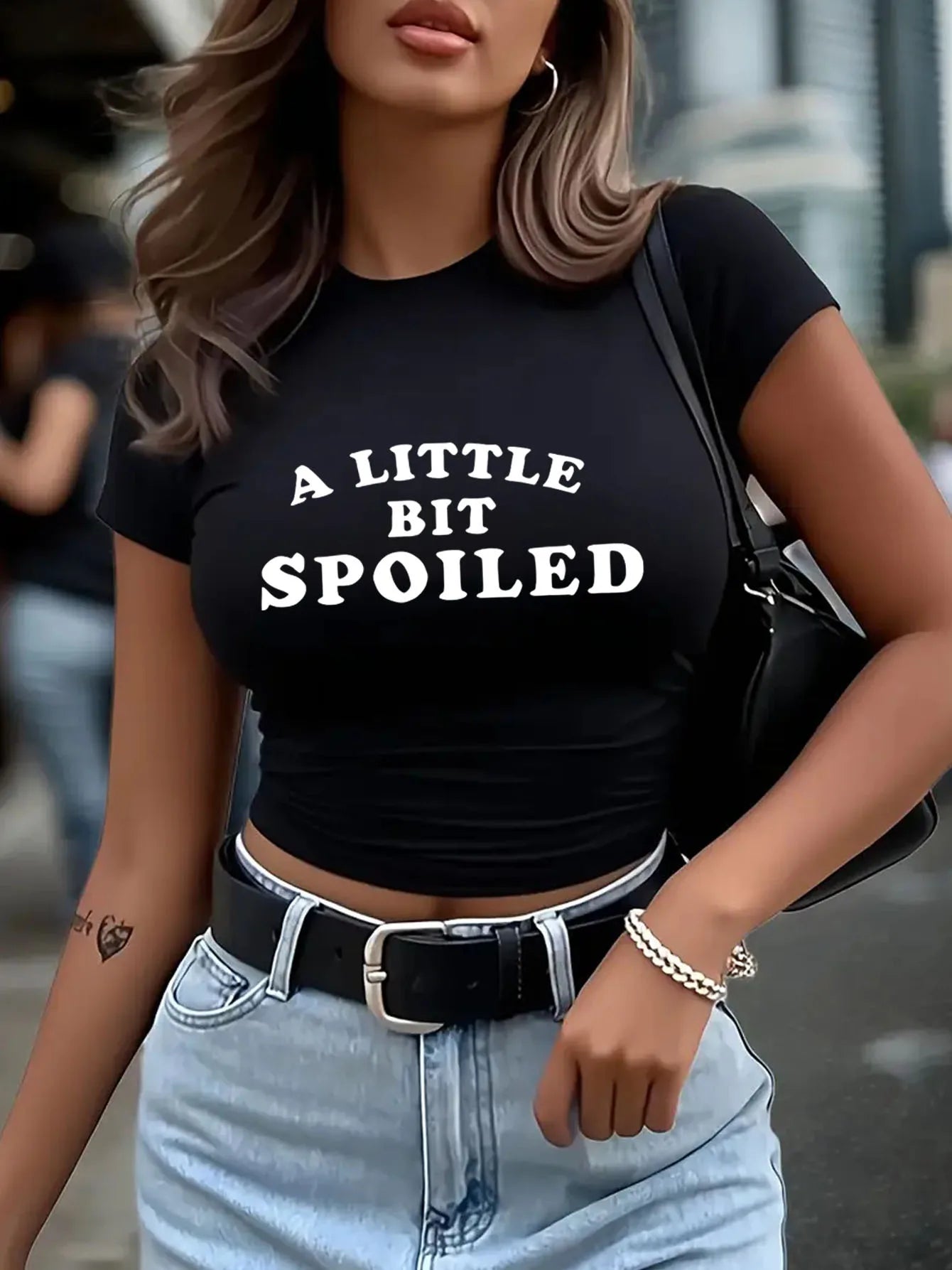 Women'S "A Little Bit Spoiled" Graphic Print Crop Top Harajuku Short Sleeve Casual Clothing Street Tops Tees Aesthetic Clothes