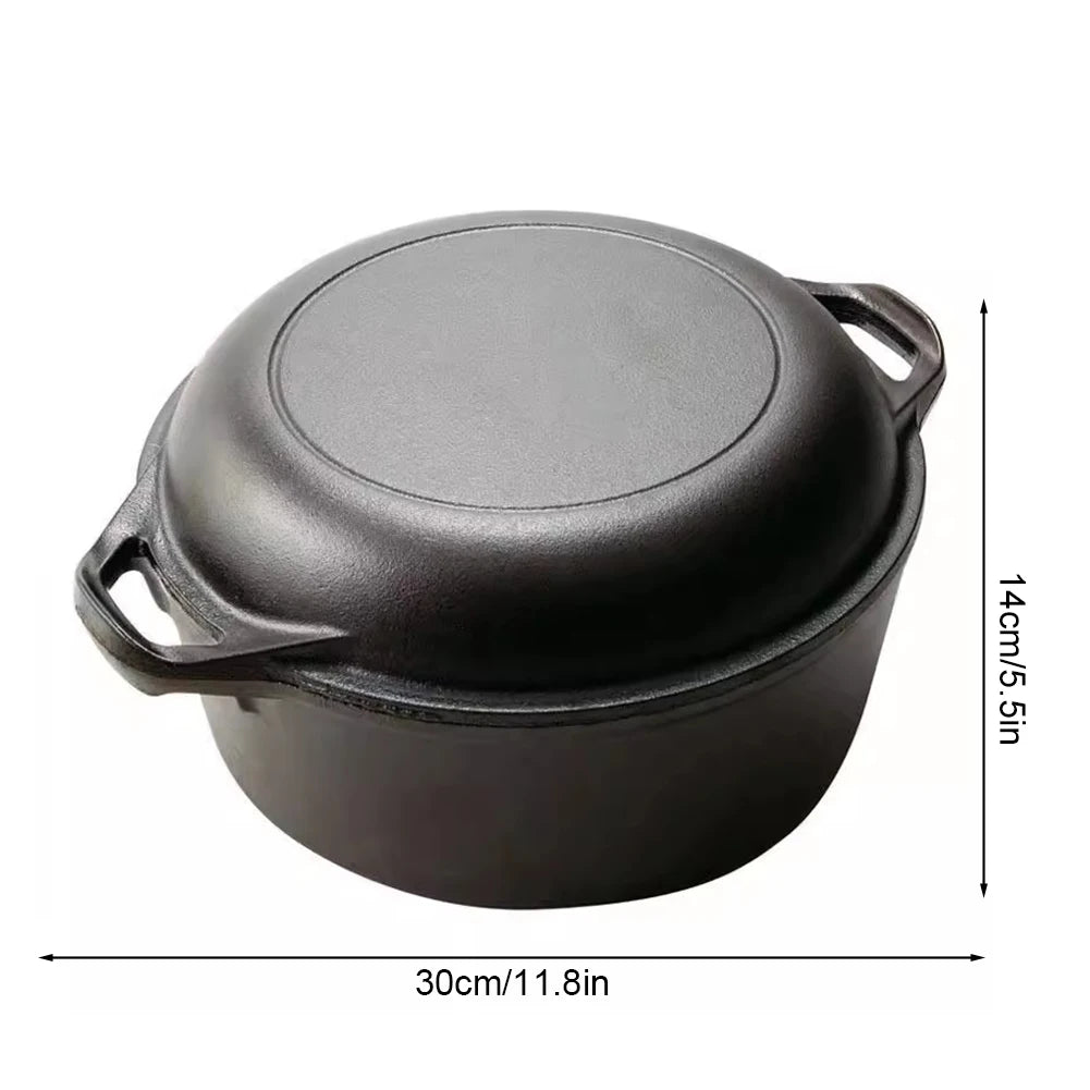 2 in 1 Cast Iron Dutch Oven with Skillet Lid Skillet Cookware Pan Set for Bread Frying Baking Camping BBQ