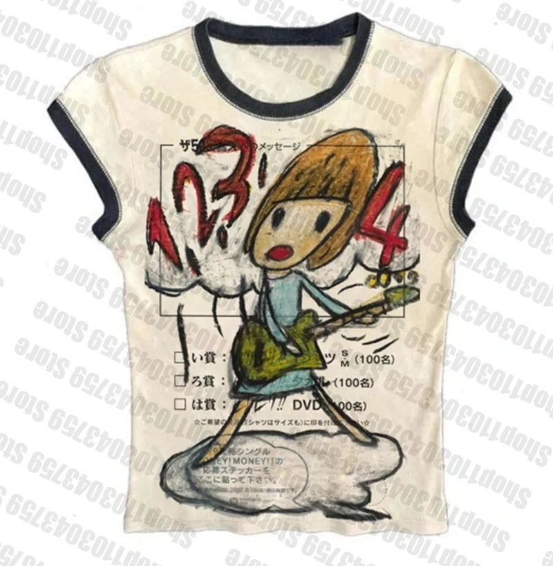 Baby Tees Y2k Tops Women's T-shirts 90s Vintage Clothes Crop Top Women Spring 2025 Woman Harajuku Kawaii Aesthetic Clothing Goth