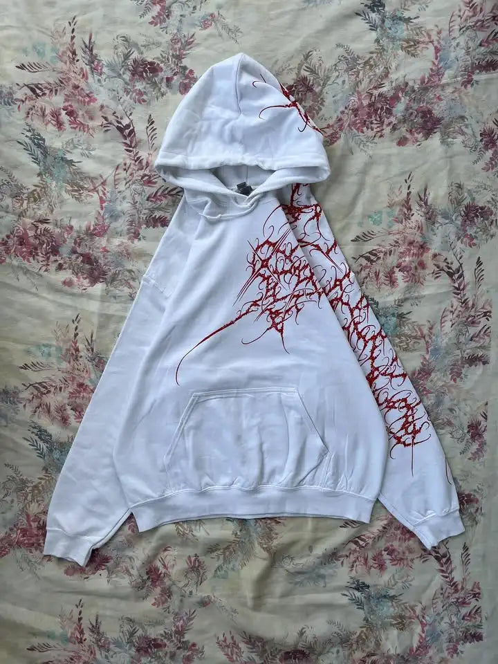 Y2K Fashion Harajuku Gothic Zip Up Hoodie Men Women Minimalist Graffiti Print Oversized Unisex Fit Sweatshirt Streetwear