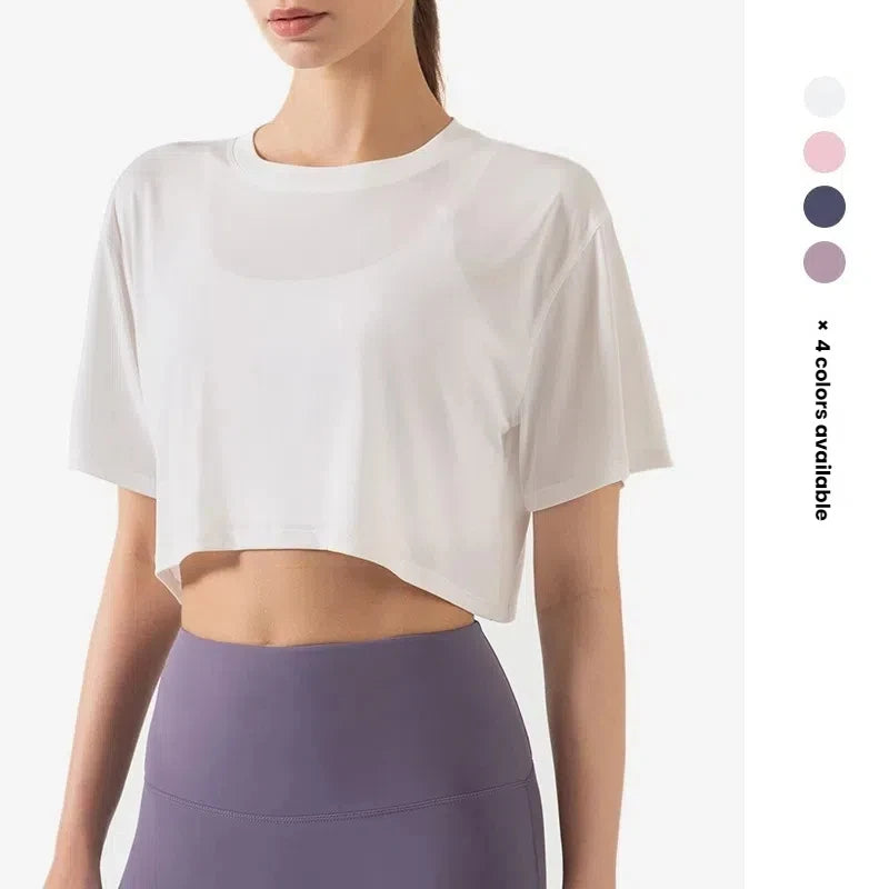 Women's Loose Cropped Quick-Dry Sports Top Yoga Shirt Gym Running Cover Breathable Workout Tee Casual Women's Clothing
