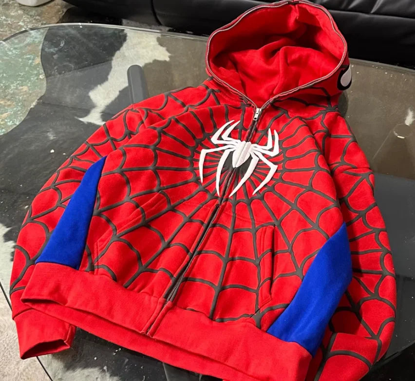 Y2k clothing Spider web Red hoodie sweatshirt zipper warm Harajuku punk grunge Women Hip hop sweatshirt Hoodie interesting 2023