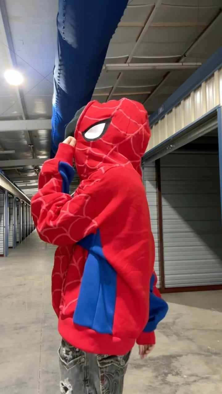 Y2k clothing Spider web Red hoodie sweatshirt zipper warm Harajuku punk grunge Women Hip hop sweatshirt Hoodie interesting 2023