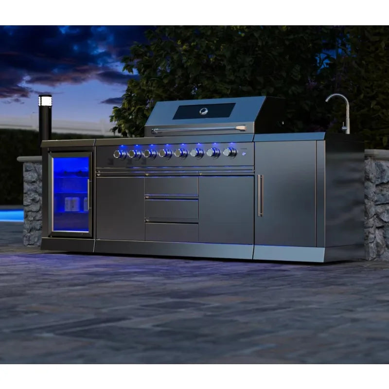 Custom Garden Outdoor Kitchen BBQ Island With Built in Gas Grill Weatherproof 304 Stainless Steel For Patio Villa Commercial Use