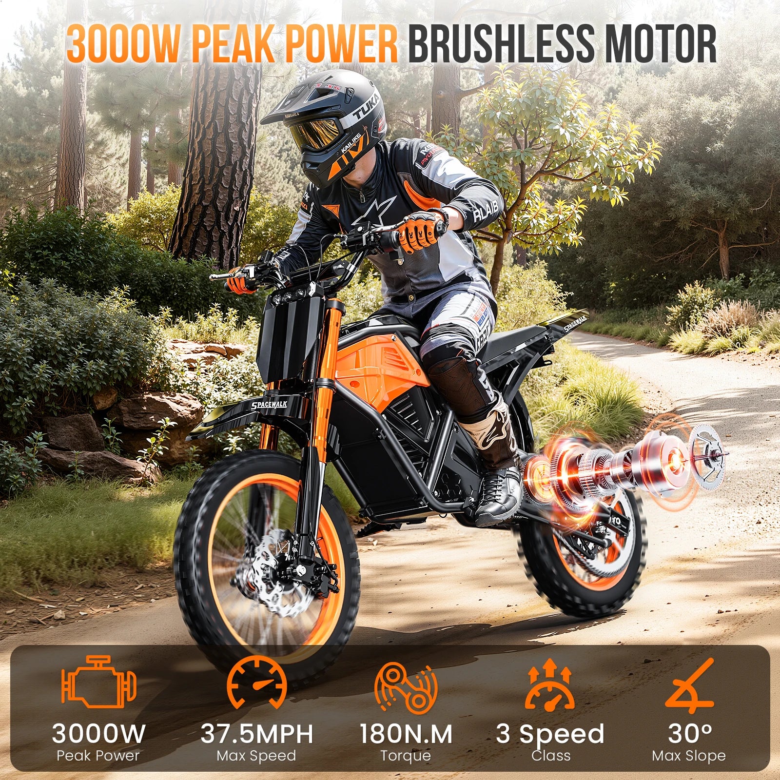 48V Electric Dirt Bike for Adults/Teens,3000W Peak Power Electric Motorcycle for Adults, 37.5MPH Top Speed & 60 Miles Long Range